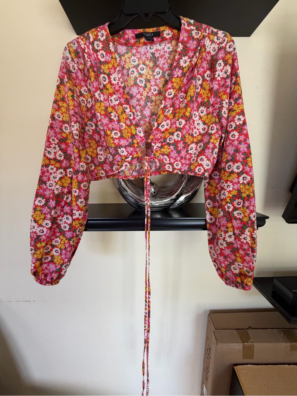 Floral Drawstring Crop Blouse in Pink by Xhilaration